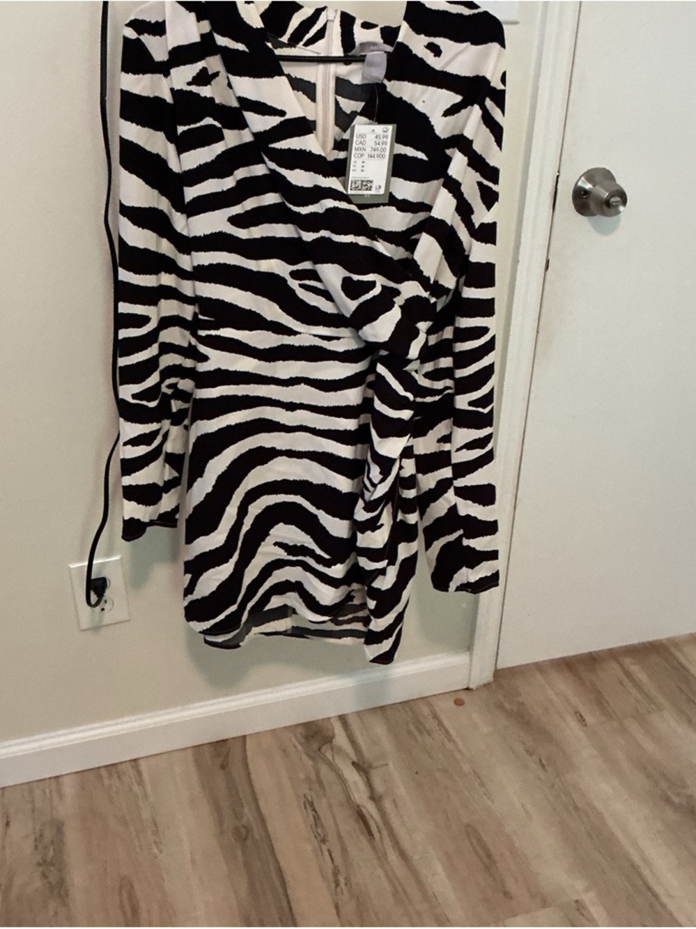 Zebra Print Wrap Dress - Black & White